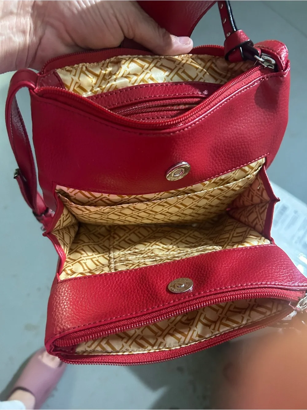 Tignanello Red Leather Multi-Compartment Crossbody Shoulder Bag